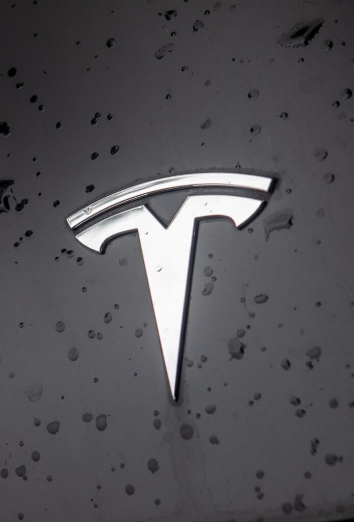 tesla, car, nature, logo, water, drops, car wallpapers, silver, hood, design